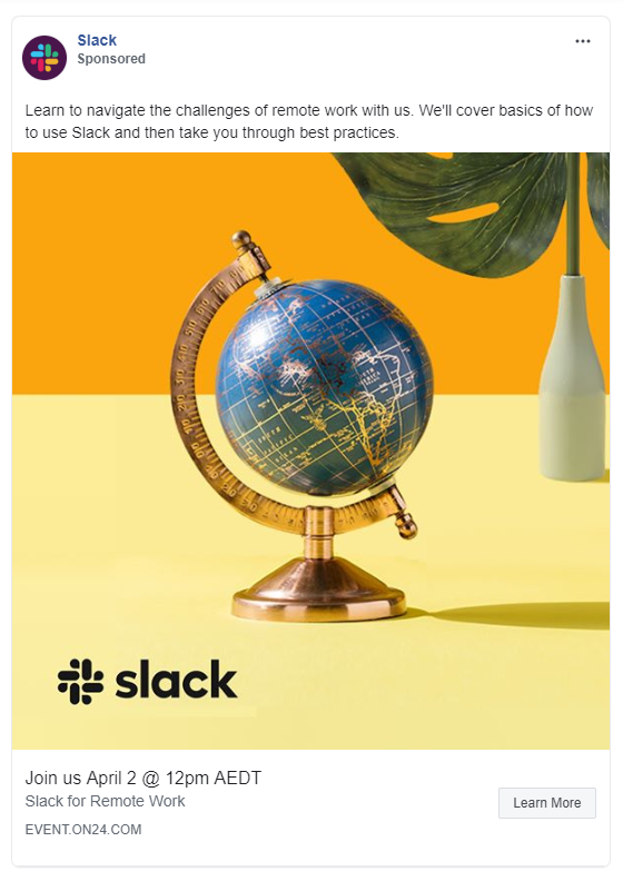 Coronavirus - slack - Facebook ads during crisis - offering