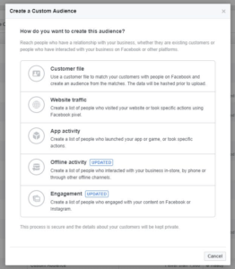 Create a custom audience in Facebook Ads Manager