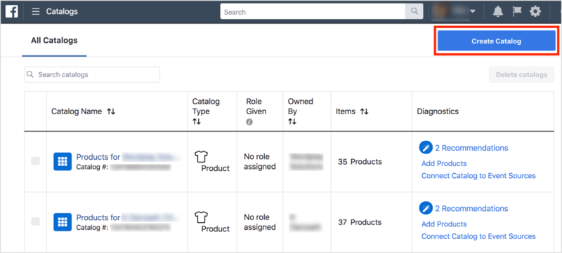 Create a product catalogue button in Business Manager