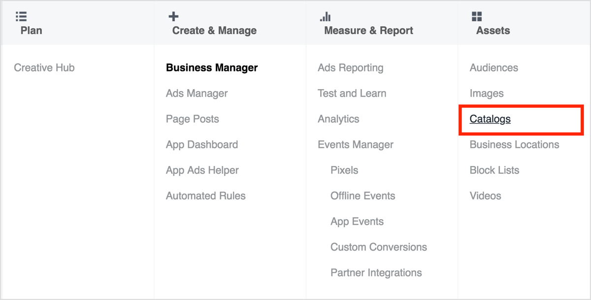 Create a product catalogue in Business Manager