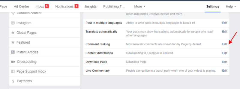 Enable Facebook Comment Ranking on Facebook Page