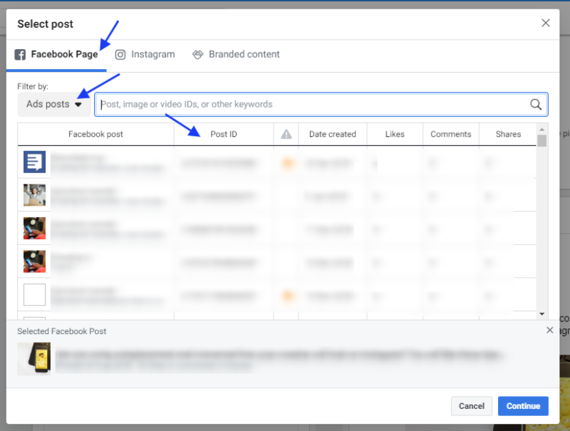 How-to-maintain-social-proof-on-facebook-ads-Ad-posts-select-post-id