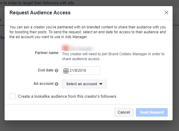 brand collabs manager - partnerships tab - request audience access 2