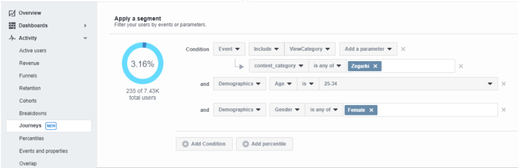 define segmet to apply - Facebook analytics - Journey Reports