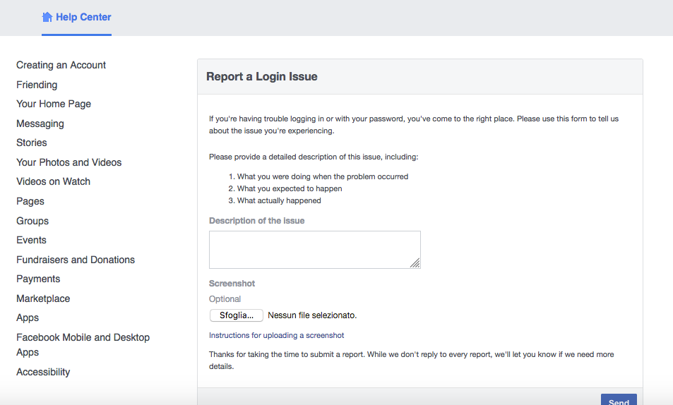 facebook report bug