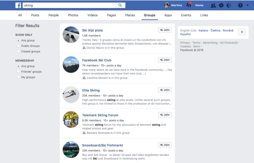 how to search for facebook groups