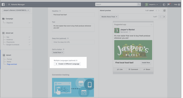 Create in Different Language in Ads Manager
